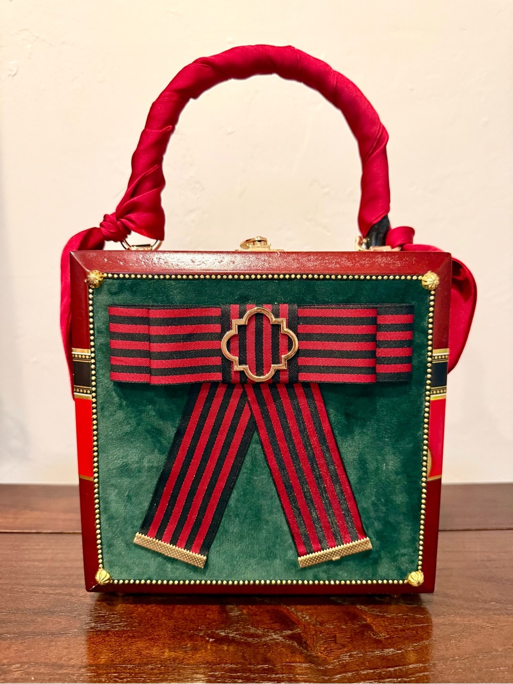 Designer Darling and Company Leighton Green and Red Cigar Box Bag